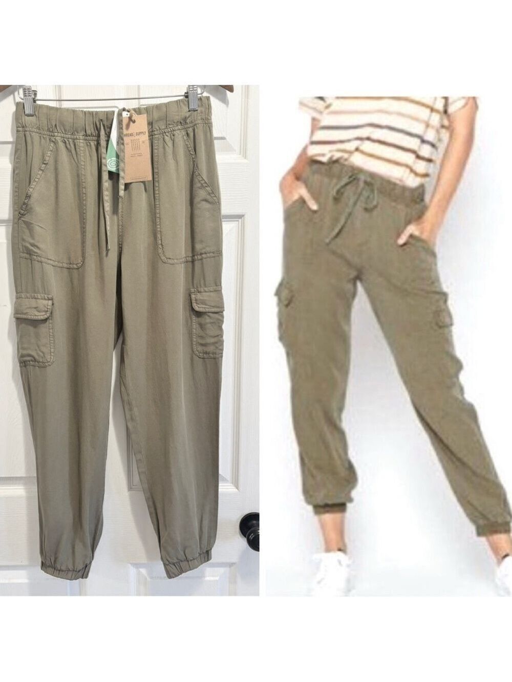 NWT Thread & Supply Cargo Joggers Olive Green Tencel Pants Size Small NEW